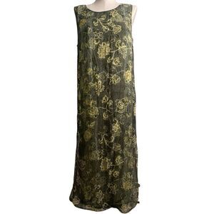 August Max Woman Sleevless Midi Dress 16W Green Sheer Floral Overlay Artsy Lagom